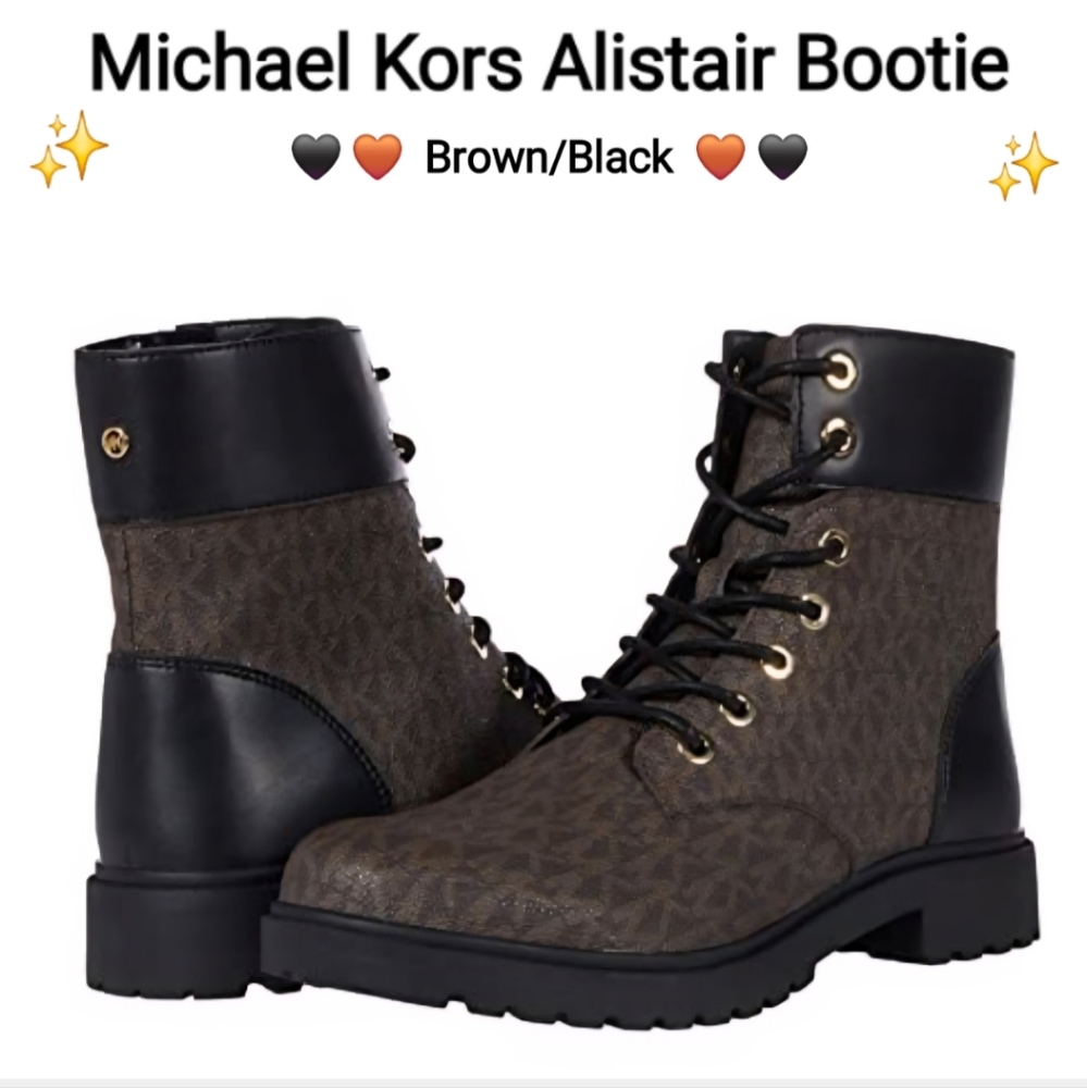Michael Kors Alistair Lace-Up Boots - Brown and Black, Size 10
